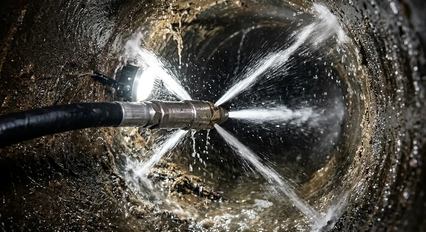 High-pressure hydro jetting nozzle cleaning sewer pipe for Storm Drain Cleaning in Rehoboth
